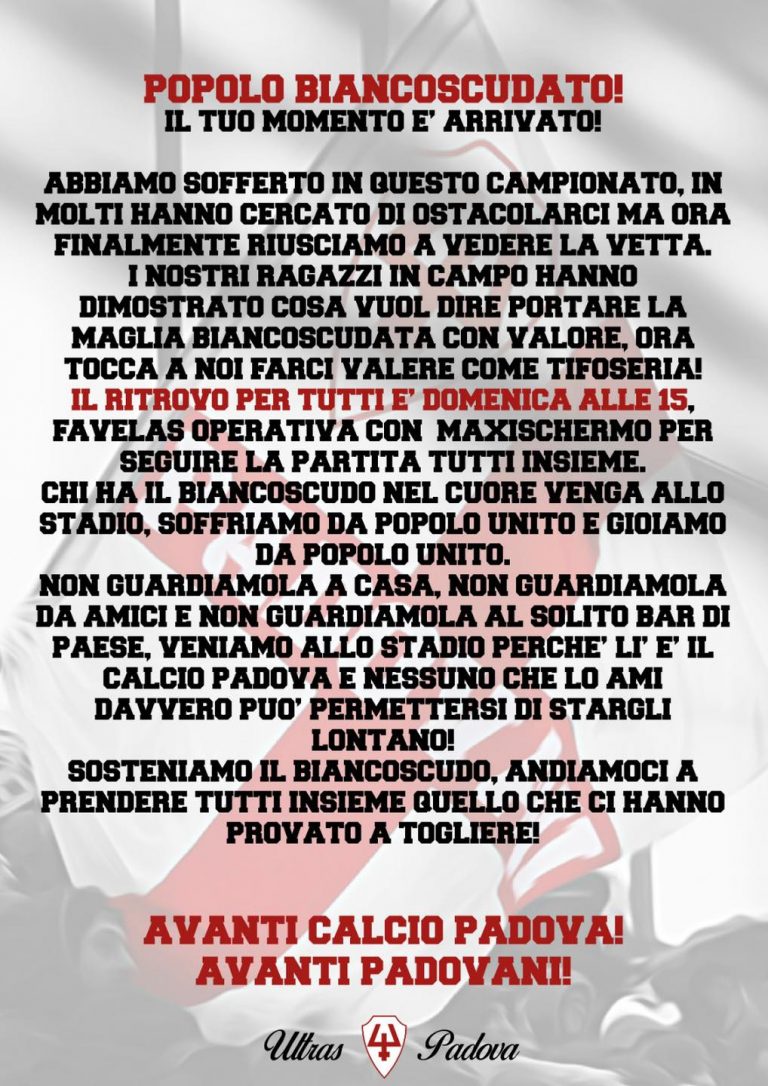 Padova-Alessandria, gli Ultras chiamano a raccolta i ...